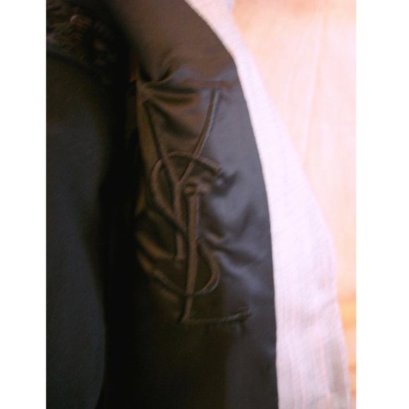 $1690 New Yves Saint Laurent  Grey Stripe Fitted Classic Wool Silk Jacket 4 - Picture 4 of 8